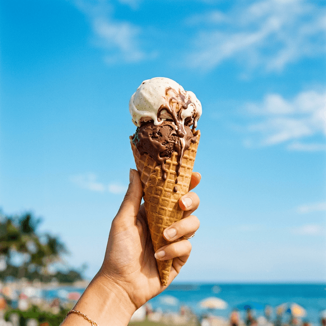 Hand holding a fresh ice cream cone